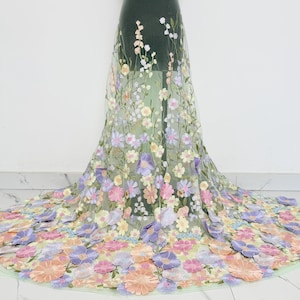 green emerald velvet dress Cotton Floral Embroidery Fabric Lace Broderie Anglaise Dress Craft Mat – I  Need Fabrics main image 0