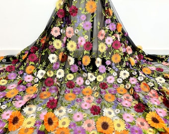 Beautiful 3D floral dress fabric, fashion clothing fabric, DIY veil fabric, lace mesh, dress fabric, embroidered lace fabric