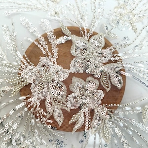 Blumen Pailletten Tüll Stoff,Blumen Spitze Stoff,Kleider Stoff,Blatt Mesh Stoff,DIY Kleidungsstoff,Spitze Mesh