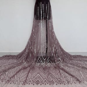 スパンコールビーズ刺繍レース生地、プロムドレス生地、チュールフラワー幾何学模様生地（1ヤードあたり）