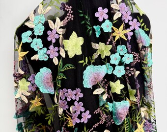 Embroidered Flower Lace Fabric,3d Flower Lace,Tulle Mesh Fabric,fashion couture Fabric,Fabric By The Yard