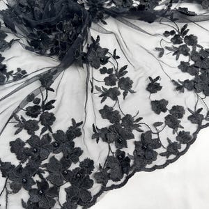 3D Blumen Spitzenstoff, Schwarz Tüll Stoff, Stickerei Stoff, Floral Hochzeit Schleier Stoff, Perlen Mesh-Gewebe