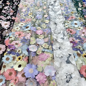 Colorful Flower Veil Lace, Tulle Fabric, Embroidered Flower Lace Fabric, 3d Flower Lace Mesh, Dress Fabric, Diy Fabric, Lace Mesh