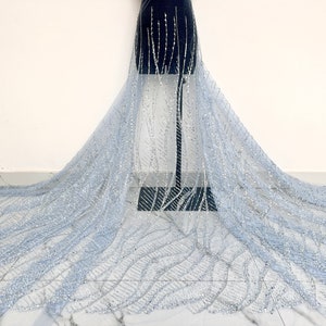 Light blue beaded mesh fabric,sequin beaded lace fabric,evening dress fabric,sequin tulle fabric,for dresses,ball gowns,clothing fabrics