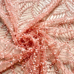 High quality beaded tulle fabric, heavy beaded mesh lace fabric, bridal lace fabric, dress fabric, lace fabric, wedding fabric