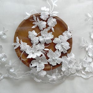 White Bridal Gown Fabric,Soft Tulle Fabric,Embroidery Flower Fabric,3D Flower Fabric,Pearl Flower Lace Fabric,Veil Lace,Fabric By The Yard