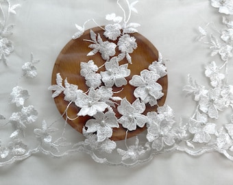 White Bridal Gown Fabric,Soft Tulle Fabric,Embroidery Flower Fabric,3D Flower Fabric,Pearl Flower Lace Fabric,Veil Lace,Fabric By The Yard