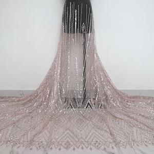 Rosa Perle Perlen Spitzenstoff mit Perlen und Pailletten, Pailletten Stoff, DIY Kleidung Stoff, für Hochzeitskleid, Abendkleid, Brautschmuck