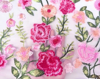 花柄刺繍チュールレース生地、花柄ウェディング生地、フラワードレス、パーティードレス、コスチュームデザイン用、繊細な花柄レース