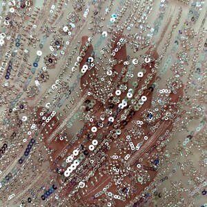 Rosa Perlen Blumen-Spitzenstoff, Pailletten-Blumen-Tüll-Gewebe, Mesh-Spitze, DIY-Kleid-Tüll-Stoff, Hochzeitsabend-Tüll-Gewebe