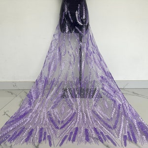 Sequin leaf lace fabric, purple lace fabric, embroidered leaf sequin mesh fabric, fashion prom dress fabric, clothing fabric, DIY material