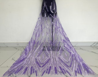 Sequin leaf lace fabric, purple lace fabric, embroidered leaf sequin mesh fabric, fashion prom dress fabric, clothing fabric, DIY material