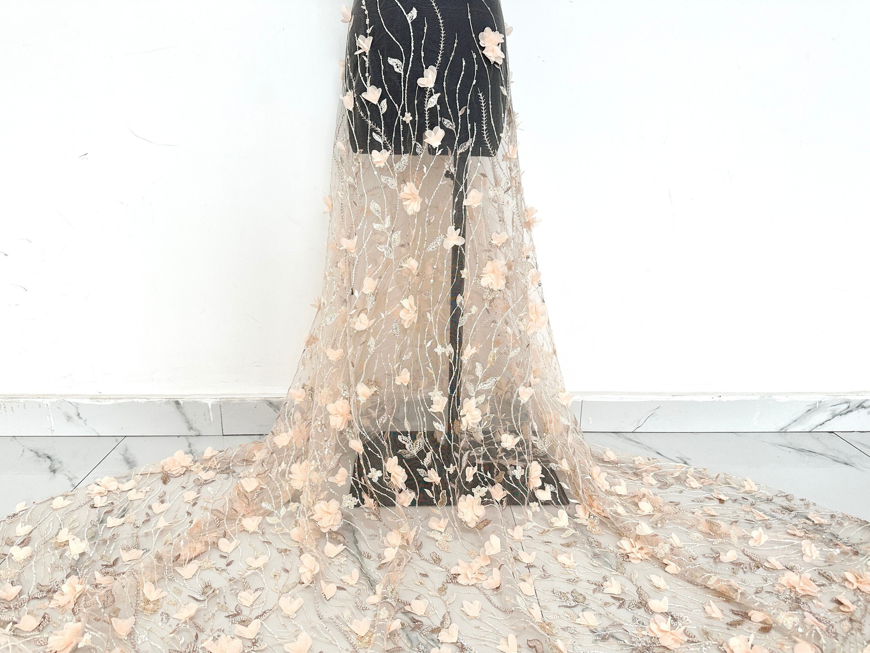 Pink 3D Floral Mesh Fabric Sequined Beaded Fabric Bridal Etsy