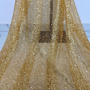 Pearl Beaded Tulle Fabric,Heavy Bead Fabric,Diy Dress Fabric, Clothing Materials，Glitter Sequin Mesh Fabric 1 Yard