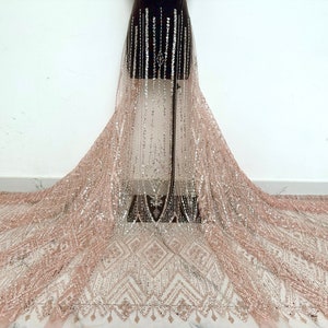 Pink rhombus sequin lace mesh,beaded lace fabric,floral tulle fabric,evening dress fabric,fashion designer fabric,mesh