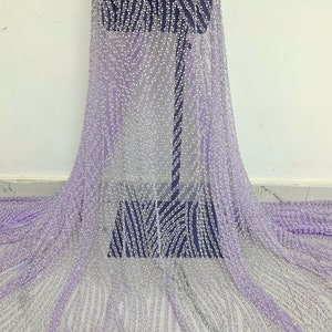 Purple heavy beaded lace fabric, sequined beaded lace fabric, bridal dress fabric, clothing fabric, tulle fabric, lace mesh