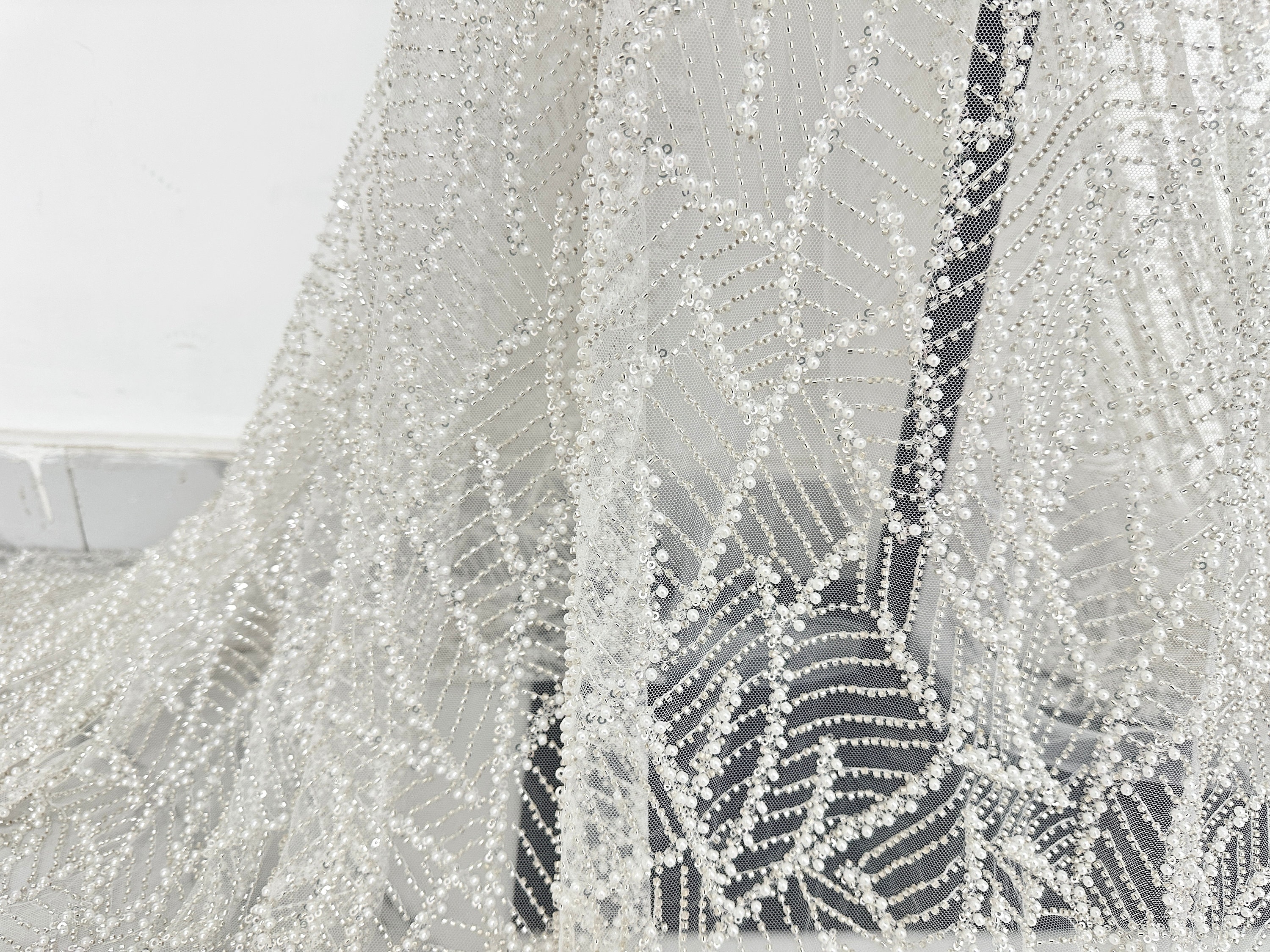 Heavy Beaded Lace Fabric Beaded Tulle Fabric Bridal Gown Wedding