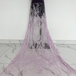 Purple Pearl Tulle Fabric,Sequin Fabric,Exquisite Beaded Mesh Fabric,Designer Dress Fabric,Prom Dress Fabric,Tulle Fabric By The Yard