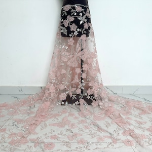 Rosa Tüll Blume Spitzenstoff, Schmetterling Spitze Stoff, Mädchen Kleid Stoff, Netzstoff, Kleidungsstoff, weicher Tüll Pailletten Stoff