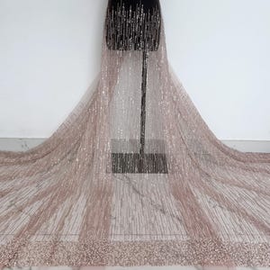 Pink Beaded Lace Fabric,Pearl Sequin Tulle Fabric,For Prom Dress, Party Dress, Flower Girl Dress,Mesh Lace