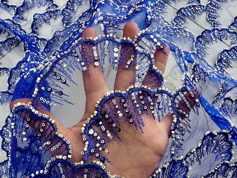 Beautiful Royal Blue Shell Sequin Lace Fabric,beaded Fabric,suitable ...