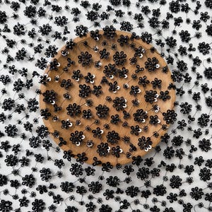 Black 3D Flower Beaded Sequin Lace Fabric,Sequin Flower Fabric,Tulle Fabric,Heavy Bead Lace,For Bridal Dresses,Prom Dresses,Materials