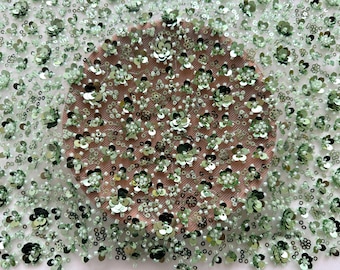 Mint Green Sequin Lace Fabric, Glitter Fabric, Sequin Beaded Fabric, Tulle Fabric, Evening Dress Fabric, Clothing Fabric, Fabric