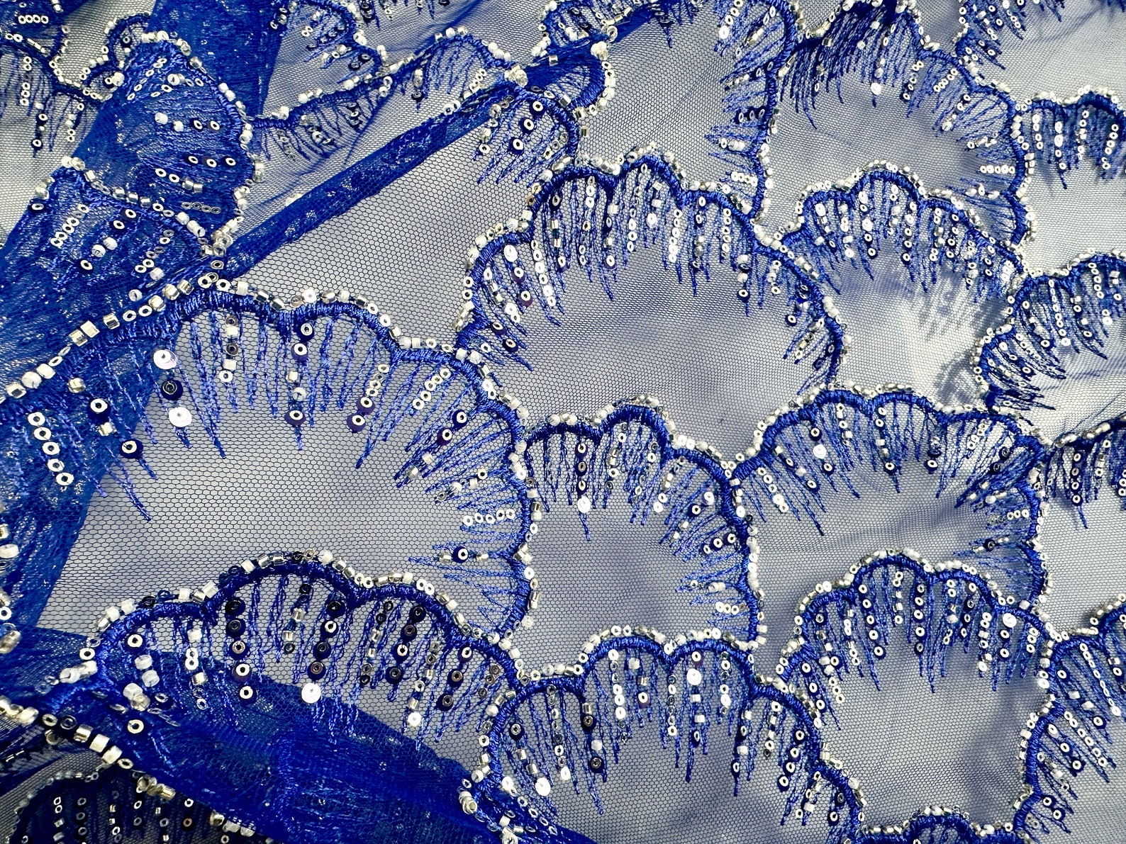 Beautiful Royal Blue Shell Sequin Lace Fabric,beaded Fabric,suitable ...
