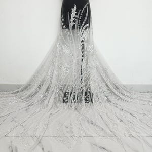 Gorgeous White Beaded Lace Fabric, Sequined Bridal Gown Fabric, Diy Clothing Fabric, Tulle Fabric, Wedding Dress Fabric, Premium Mesh Fabric