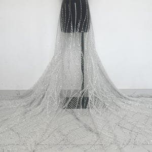 White Sequin Tulle Fabric,Fashion Beaded Fabric,Tulle Lace,Bridal Evening Dress Prom Wedding Fashion Lace