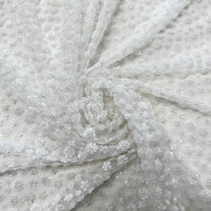 Bridal Heavy Bead Lace Fabric, 3d Flower Sequin Mesh Fabric,Bride Robe With 3d Flowers,Mesh Lace 1 Yard