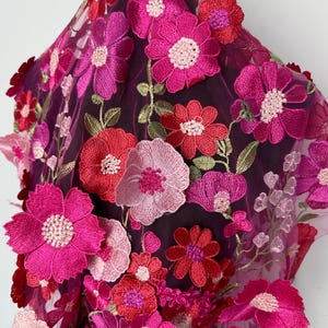 Rose red flower tulle fabric, embroidered flower mesh fabric, 3D flower fabric,party dress fabric,fabric by the yard