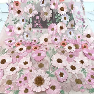 3DFlower Embroidery Lace Fabric,Pink Floral Fabric,Wedding Lace Fabric,DIY Materials,Party Dress Fabric,Bridal Dress,Tulle Fabric