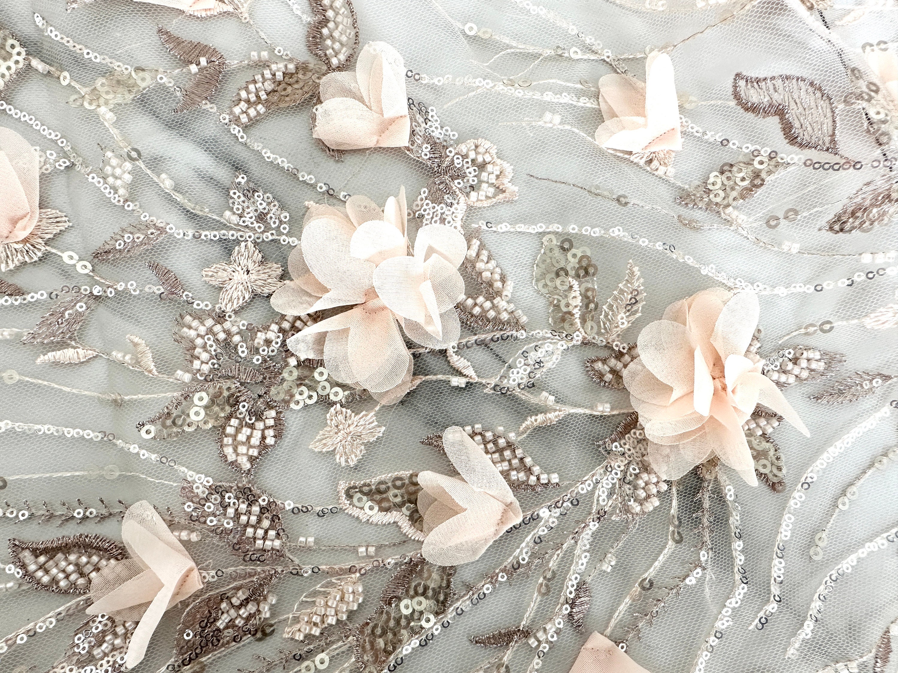 Pink 3D Floral Mesh Fabric Sequined Beaded Fabric Bridal Etsy