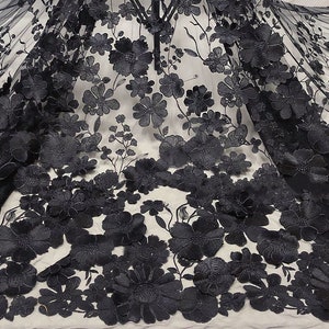 Black 3D Flower Lace Tulle Fabric,Mesh Fabric,Embroidery Lace Fabric,Costume Design DIY Making Supplies