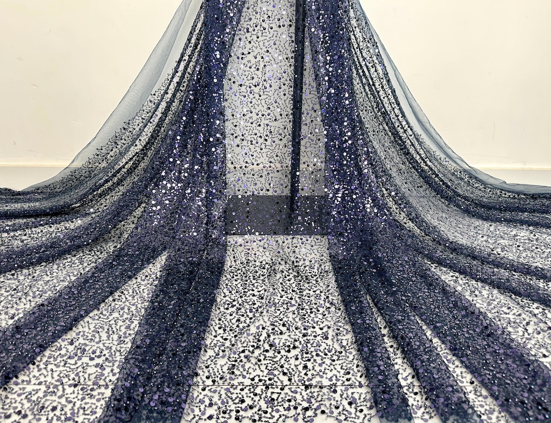 Navy blue imported fabric with oxidise pearl embroidered gown main image 1