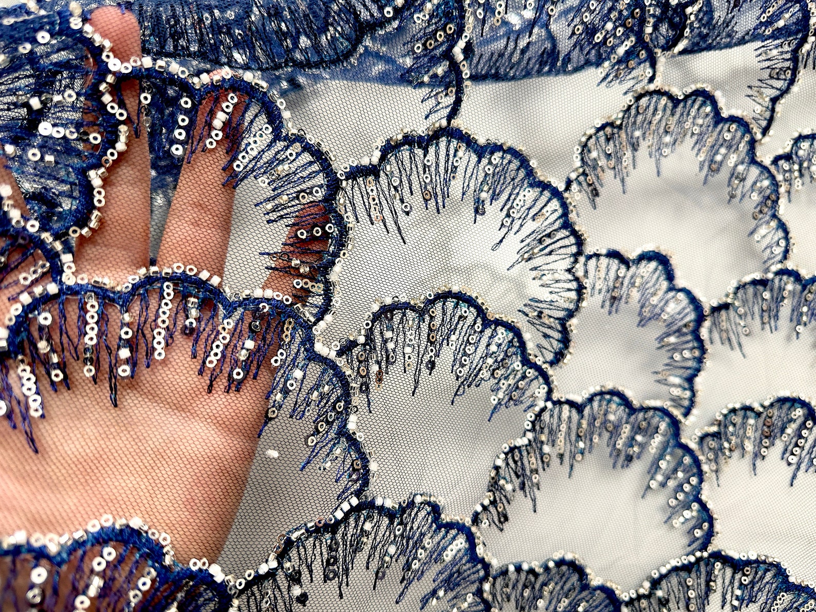 Embroidered Shell With Shell Sequin Beautiful Royal Blue Shell Sequin Lace Fabric,beaded Fabric,suitable ...