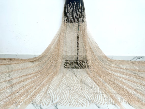 Champagne beaded lace fabric discount