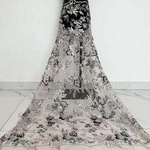 Schwere Perlen-Tüll-Spitze-Gewebe mit Blumen,für Brautkleid und Couture,Blumen-Spitze-Gewebe,Pailletten-Mesh-Gewebe