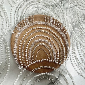 White round pearl lace fabric,sequin lace fabric,suitable for bridal gowns and fashion,heavy bead fabric,mesh fabric
