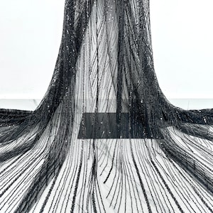 Black heavy beaded lace fabric,sequined beaded tulle fabric,bridal dress fabric,clothing fabric,lace mesh sold by the yard