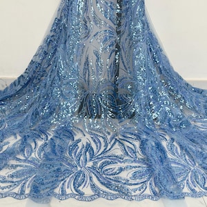 Heavy Sequin Lace Fabric, Blue Sequin Beaded Fabric, Tulle Fabric, Glitter Fabric, Dress Fabric, Designer Lace,DIY Material