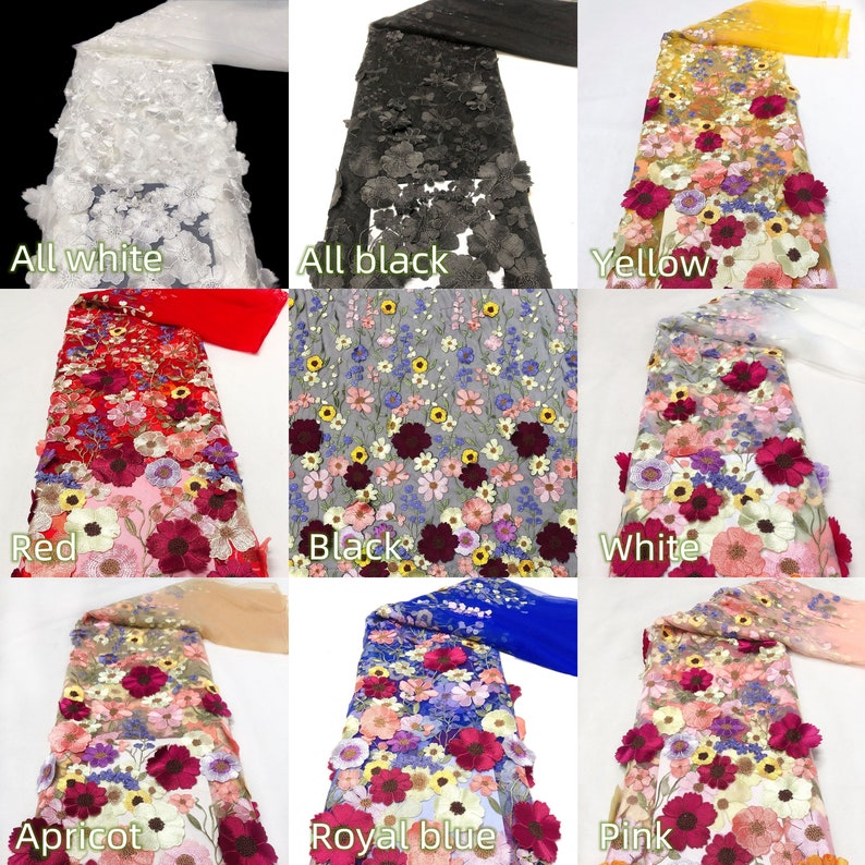Tissu de fleurs de couleur noire, tissu de dentelle de mariée, tissu de robe de mode, tissu de conception de vêtements par yard image 4