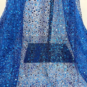 Blue beaded tulle fabric, sequin beaded tulle fabric, bridal gown, wedding dress, prom dress, lace mesh