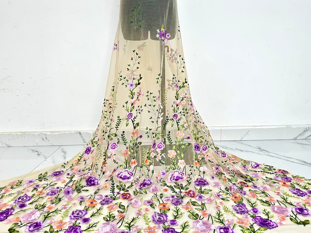 Purple Floral Fabric,champagne Mesh Fabric,evening Dresses Fabric ...