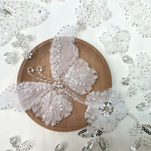 Eleganter Schmetterling Tüll Stoff,3D florale Spitze,geeignet für Braut,Hochzeit,Abschlussball Kleid,Perlen Tüll