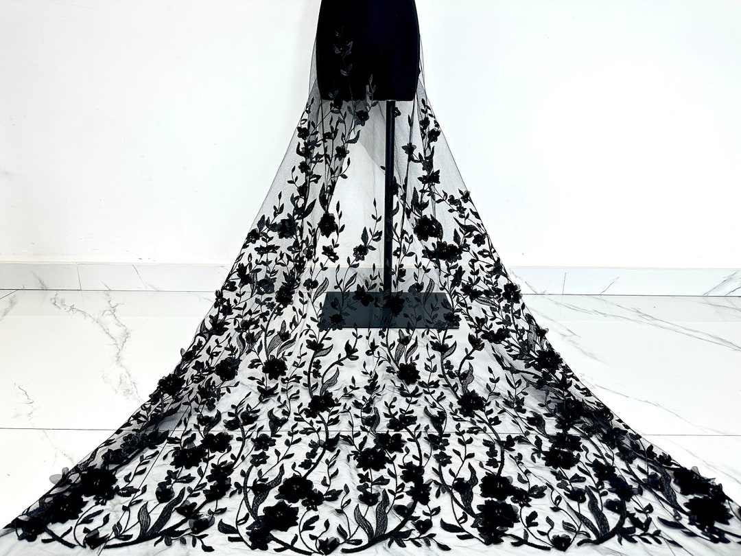 MAYJOYDIY Perlen-Tüll Stoff – 2,7 M Lang, 150 Cm Breit – Schwarz Mit Perlenbesatz Für DIY, Hochzeit & Dekoration