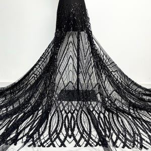 Black Sequin Lace Fabric,Beaded Lace For Party Dress,Shinny Sequins Beaded Lace Fabric Sold By The Yard,Clothing Dress Fabrics