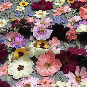 Colour 3D Flower Lace Tulle Fabric,Clothing Dresses Fabric,Mesh Fabric,Embroidery Flower Fabric,DIY Costume design Supplies