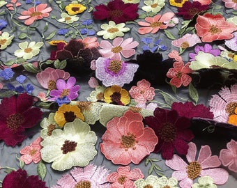 Colour 3D Flower Lace Tulle Fabric,Clothing Dresses Fabric,Mesh Fabric,Embroidery Flower Fabric,DIY Costume design Supplies